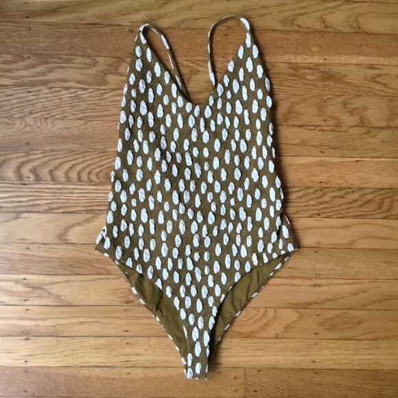 Mara Hoffman Emma Green Rocce/Dot Jacquard One Piece Swimsuit Lace Up Back XS - Picture 1 of 7